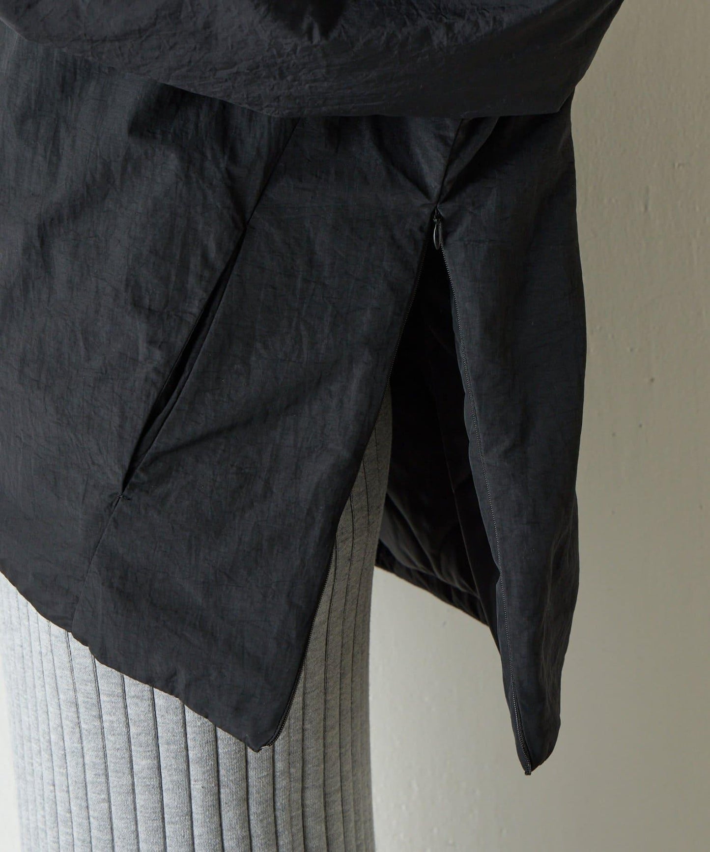 側拉鍊無領加棉夾克