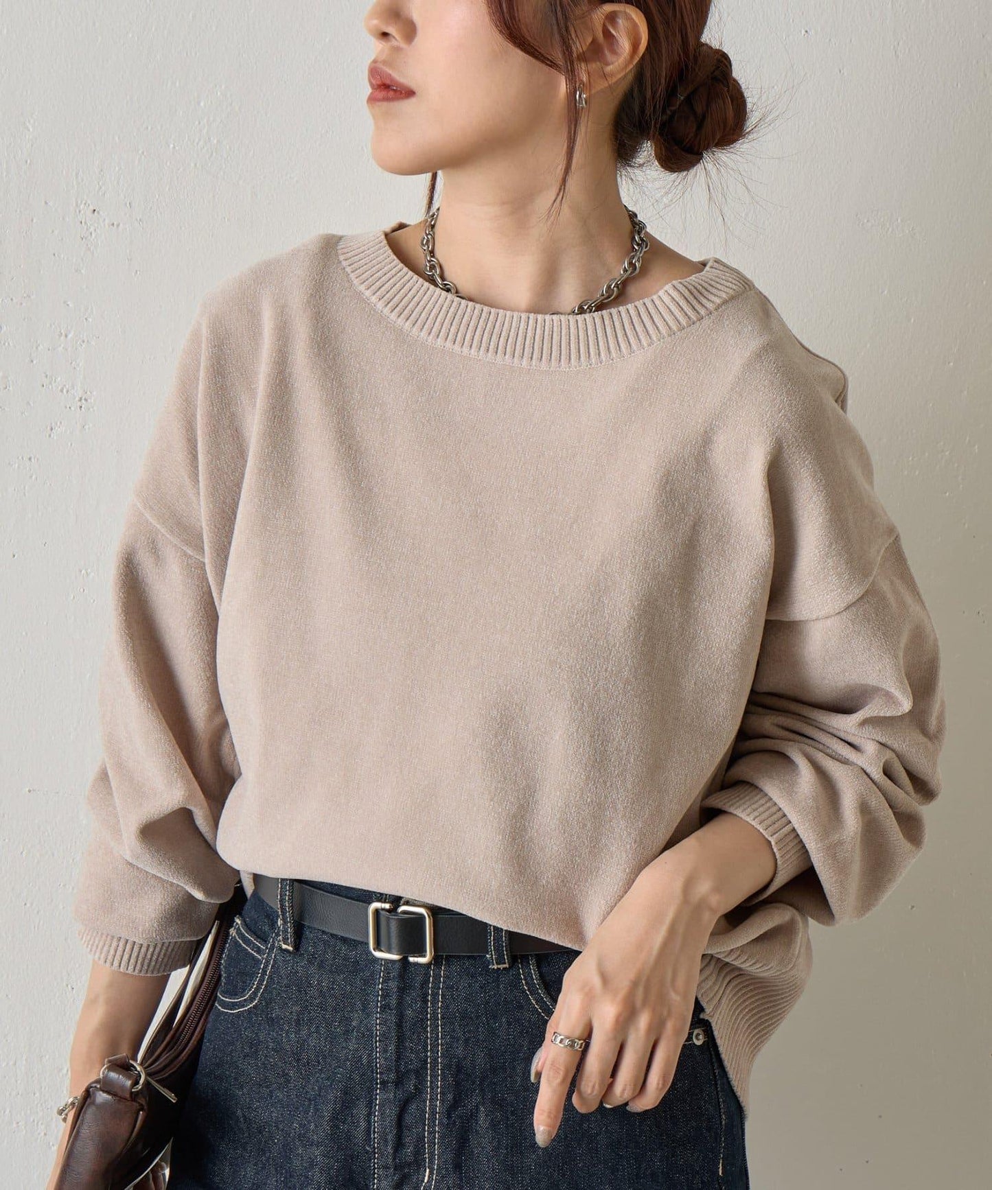 天鵝絨毛圈圓領套頭衫