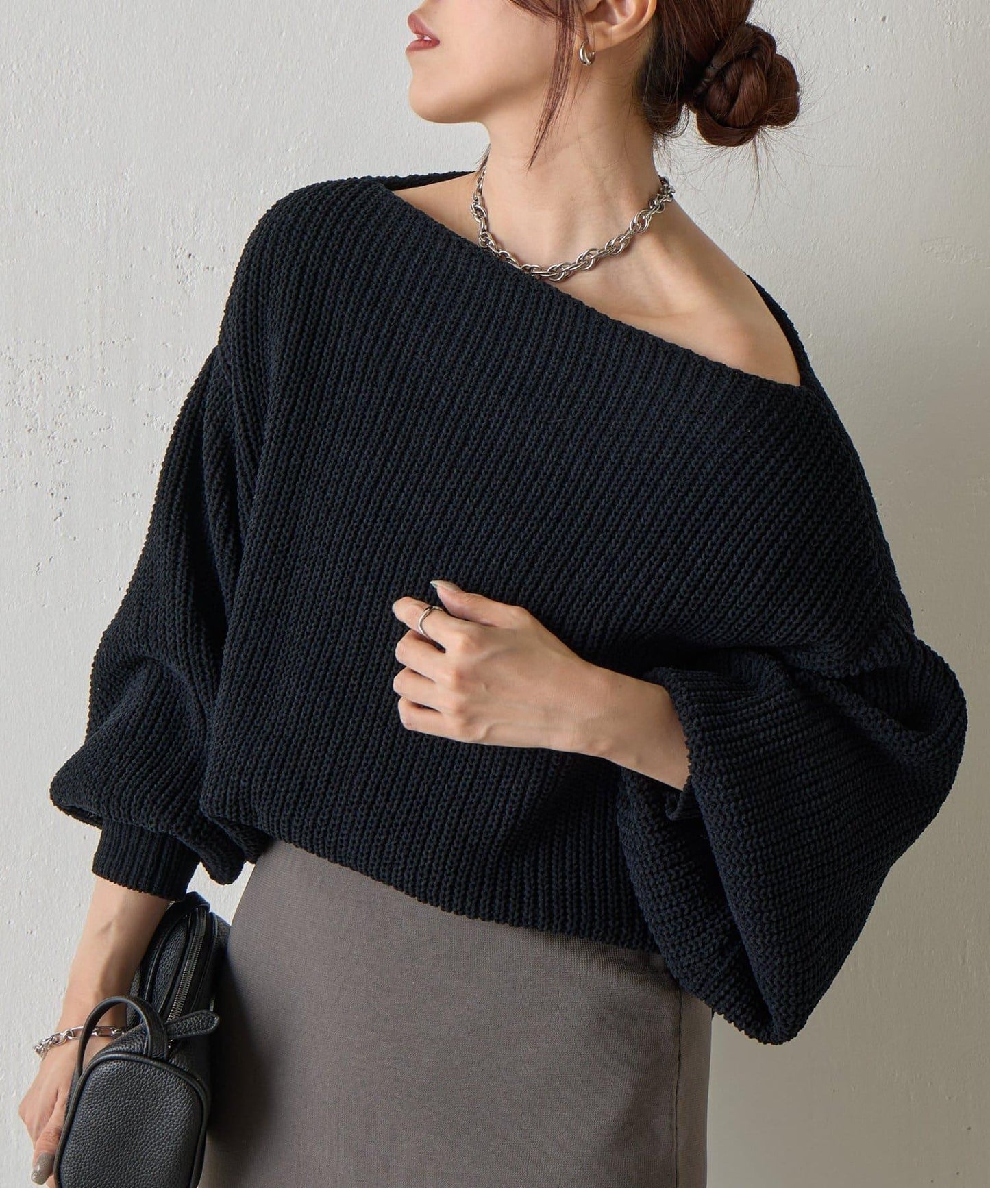 【復刻】毛絨一字肩針織衫