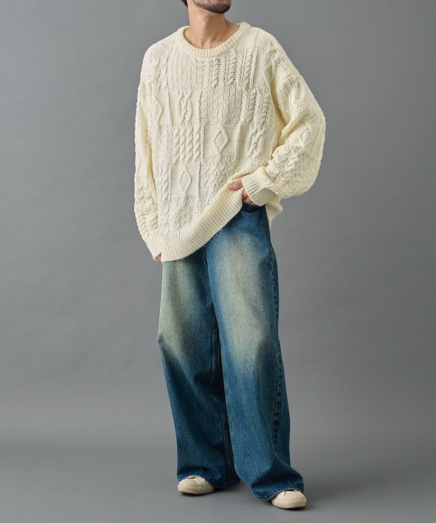 拼接麻花編織針織套頭衫