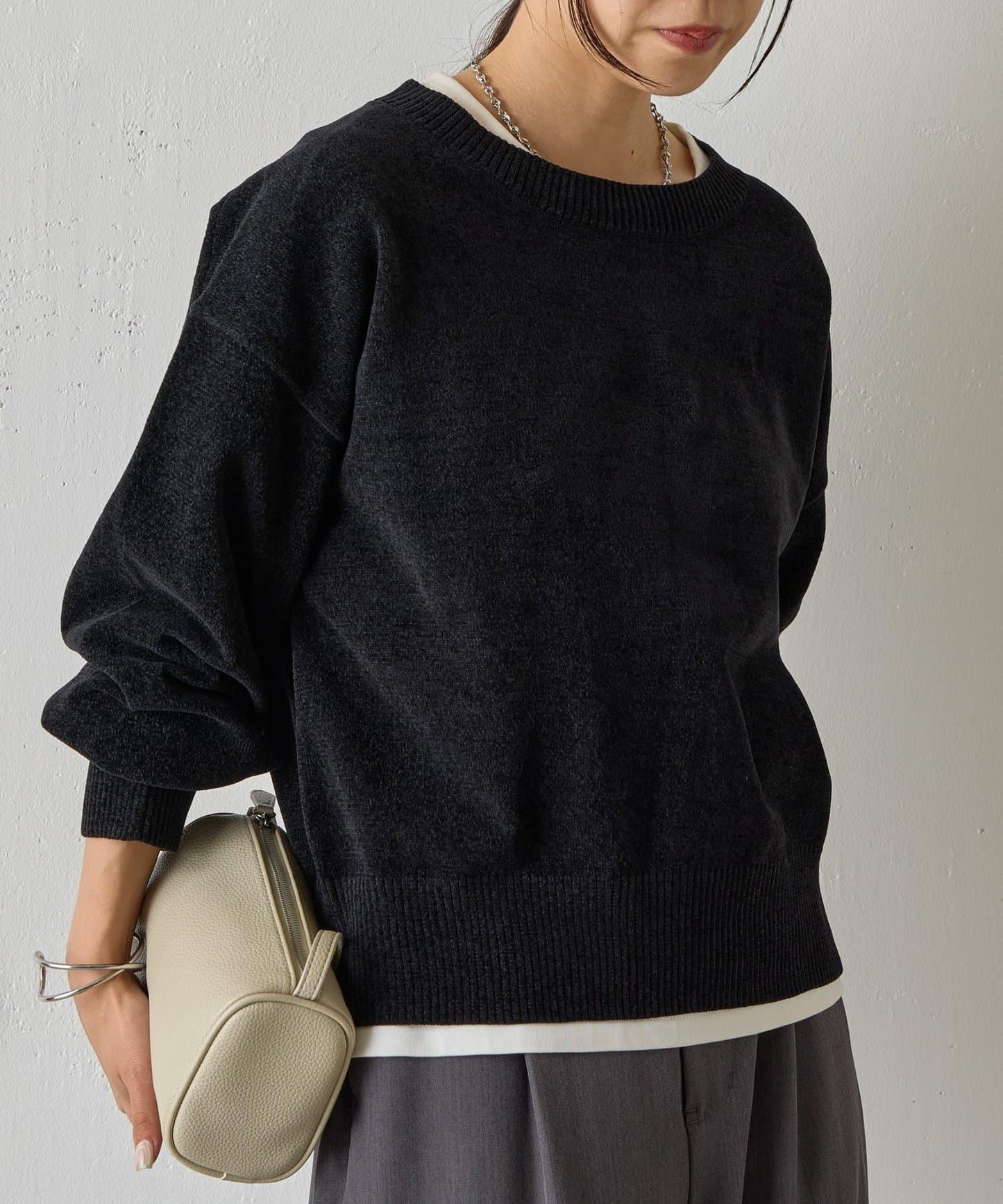 天鵝絨毛圈圓領套頭衫