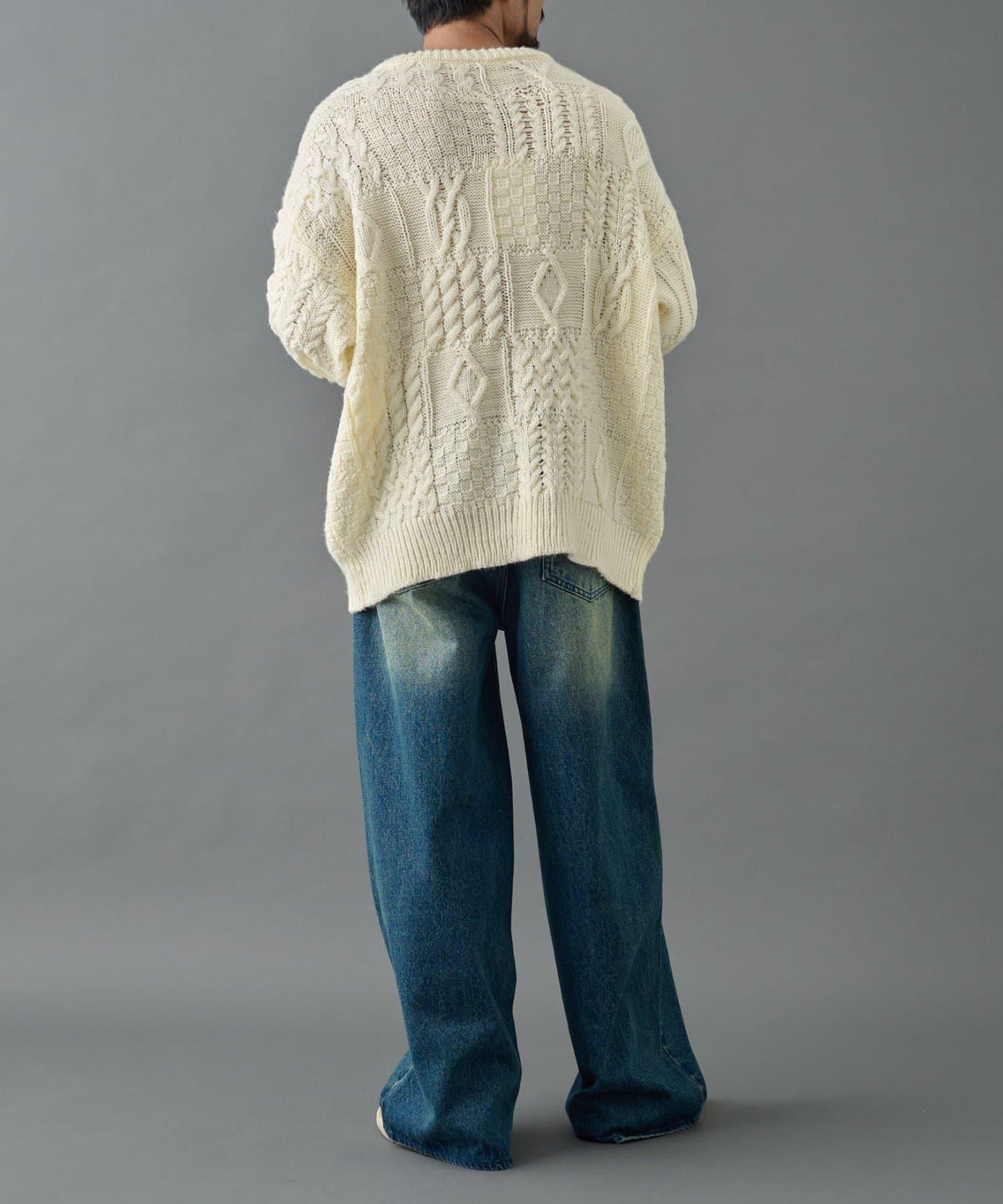 拼接麻花編織針織套頭衫