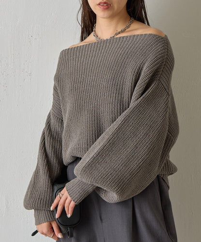 【復刻】毛絨一字肩針織衫