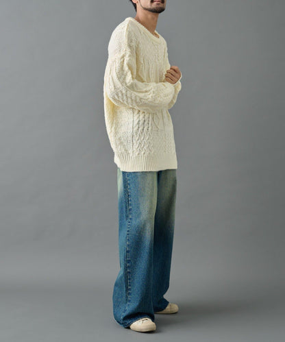 拼接麻花編織針織套頭衫