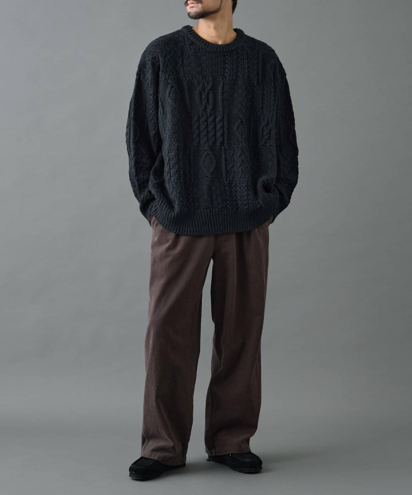 拼接麻花編織針織套頭衫