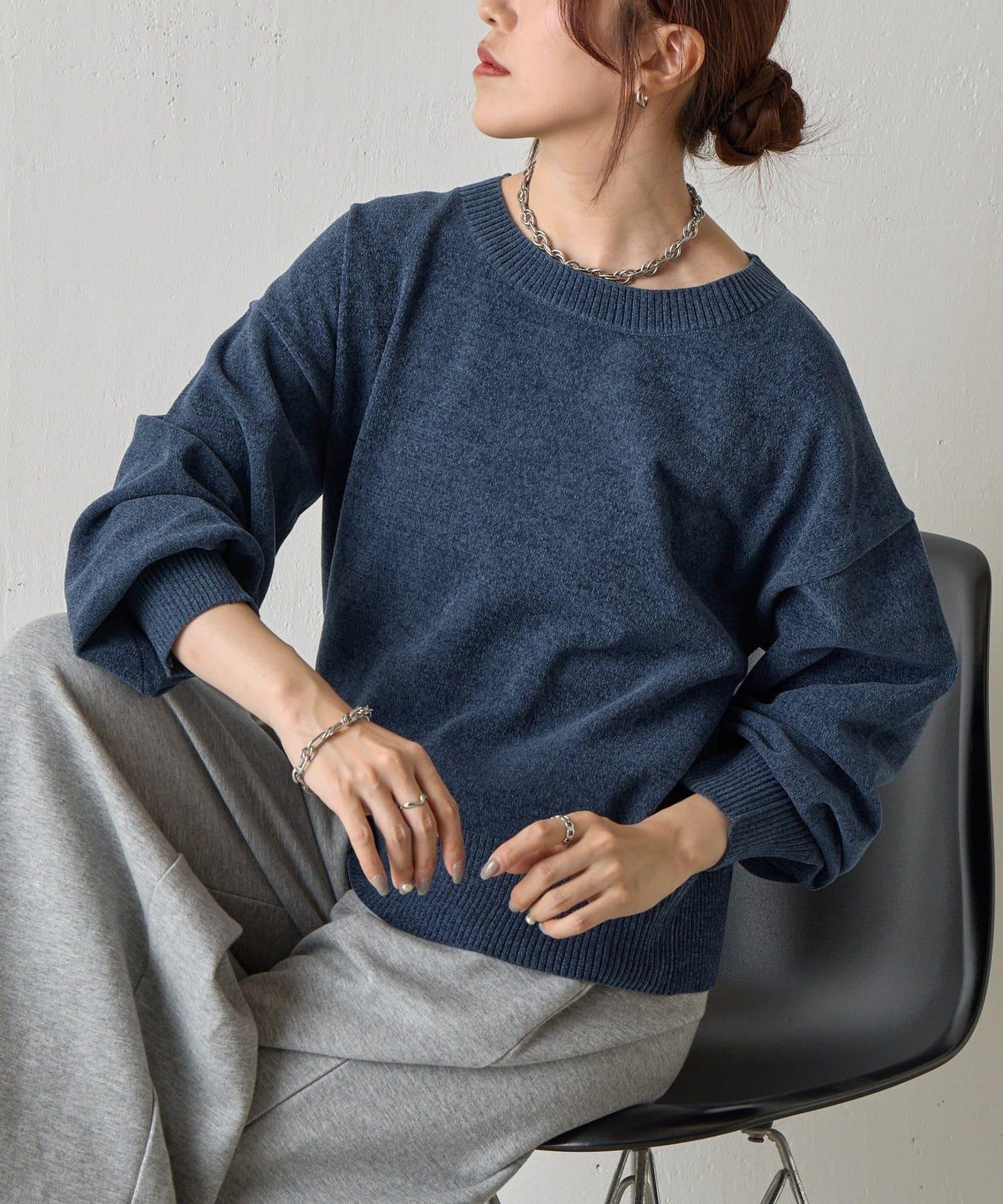 天鵝絨毛圈圓領套頭衫