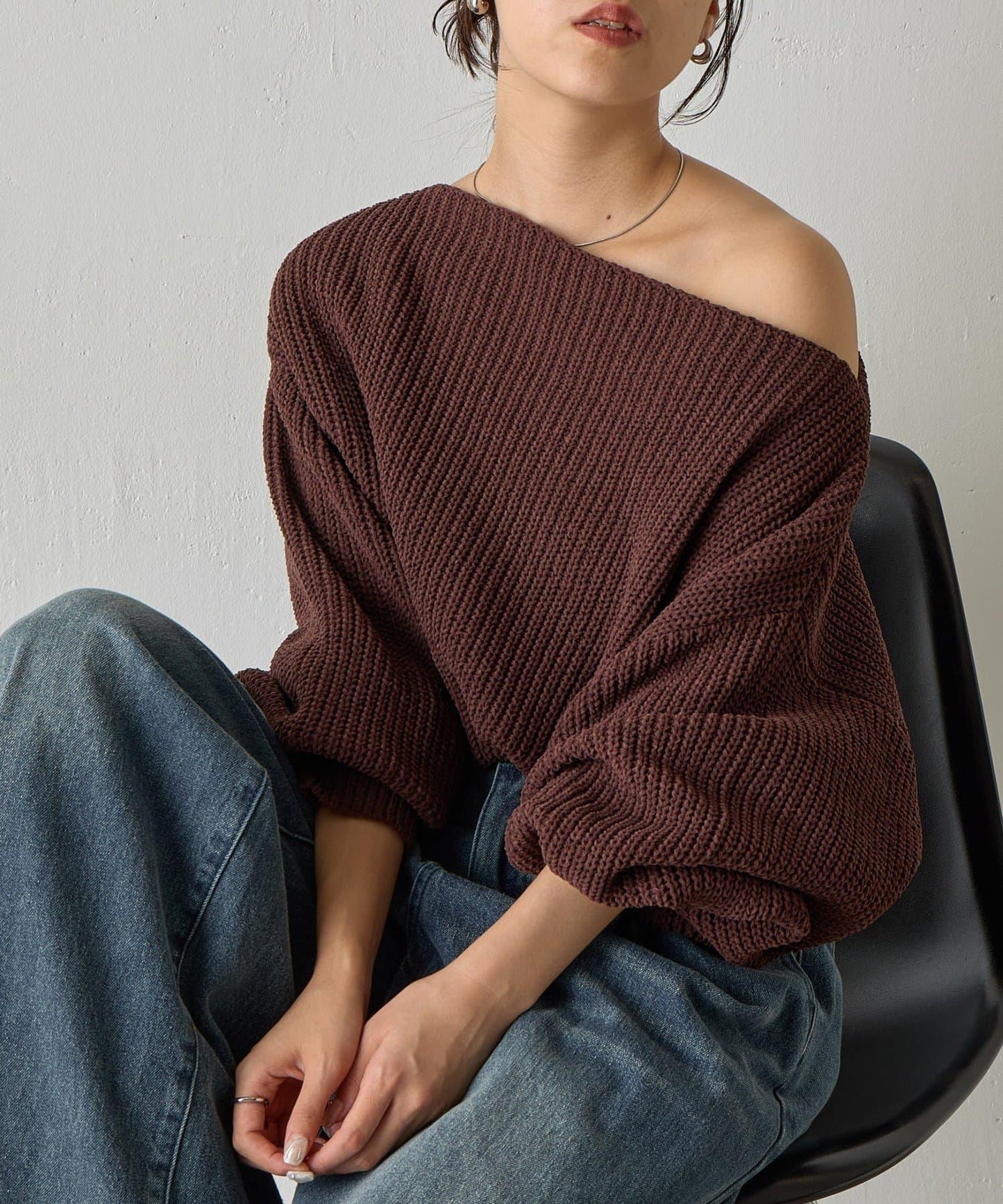 【復刻】毛絨一字肩針織衫