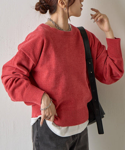 天鵝絨毛圈圓領套頭衫