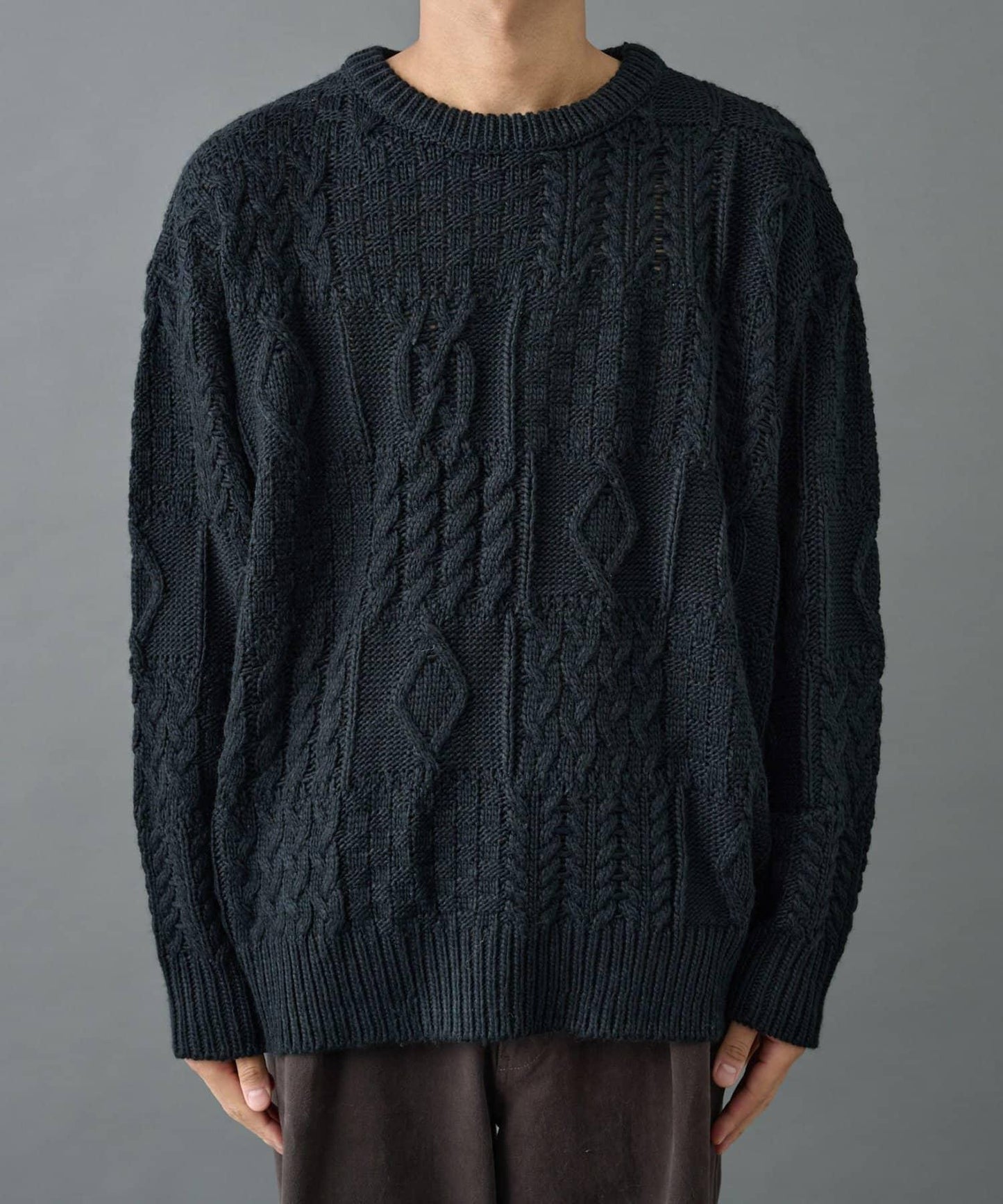 拼接麻花編織針織套頭衫