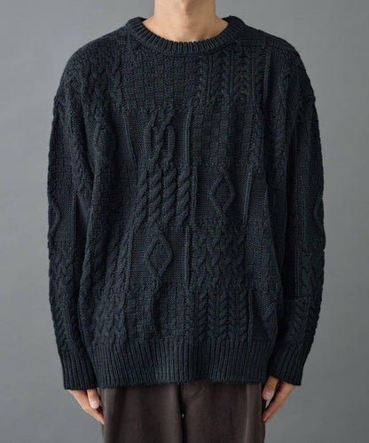 拼接麻花編織針織套頭衫