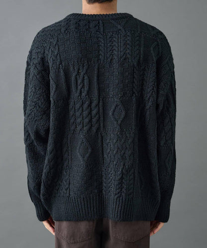 拼接麻花編織針織套頭衫