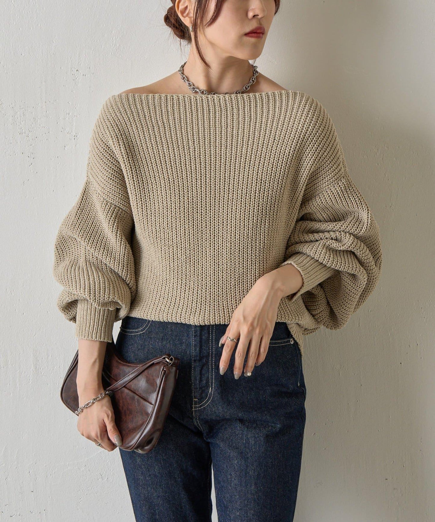 【復刻】毛絨一字肩針織衫