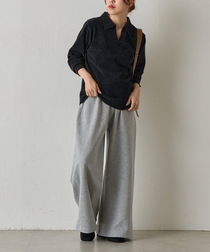 天鵝絨紗線開領翻領針織衫