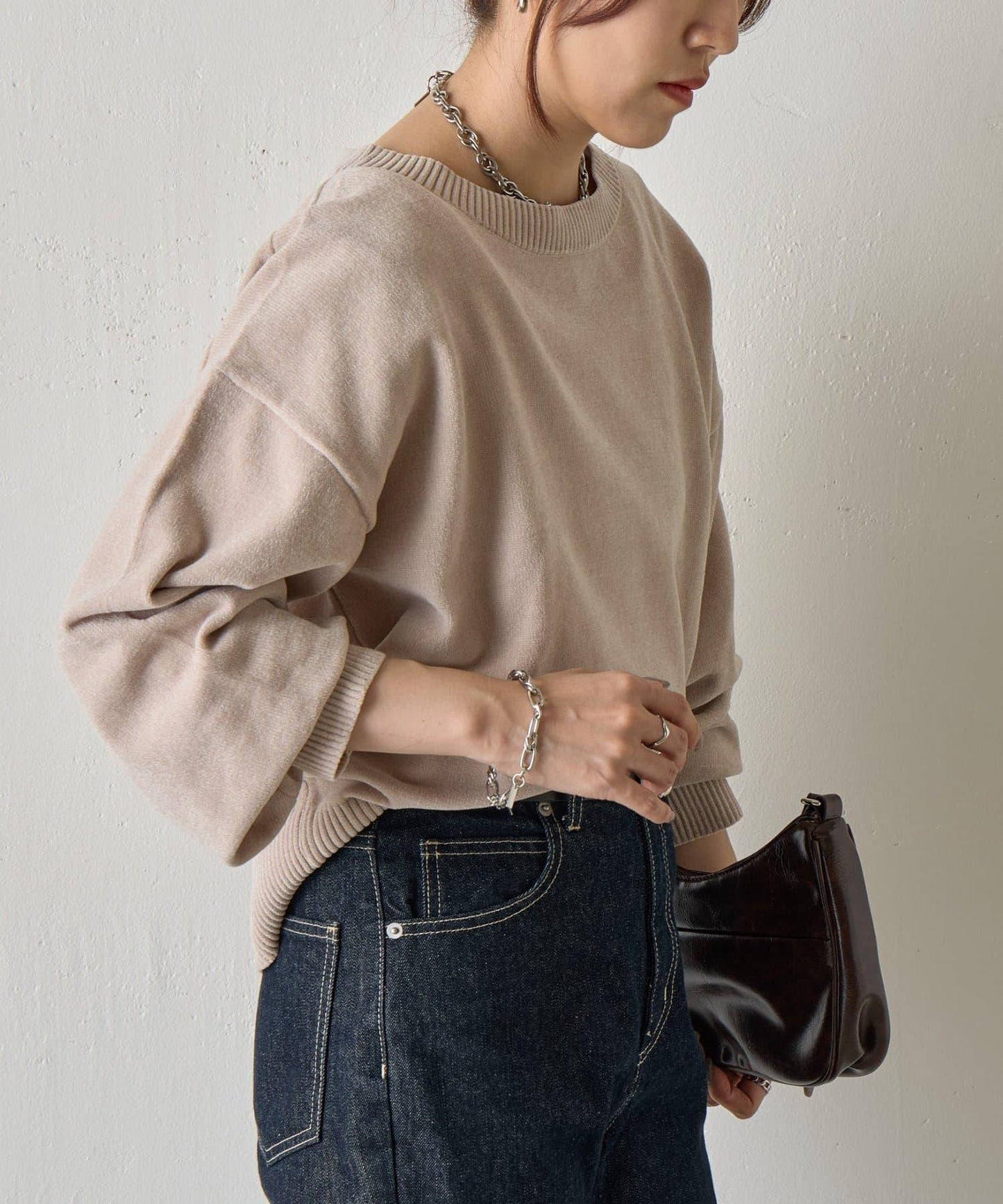 天鵝絨毛圈圓領套頭衫