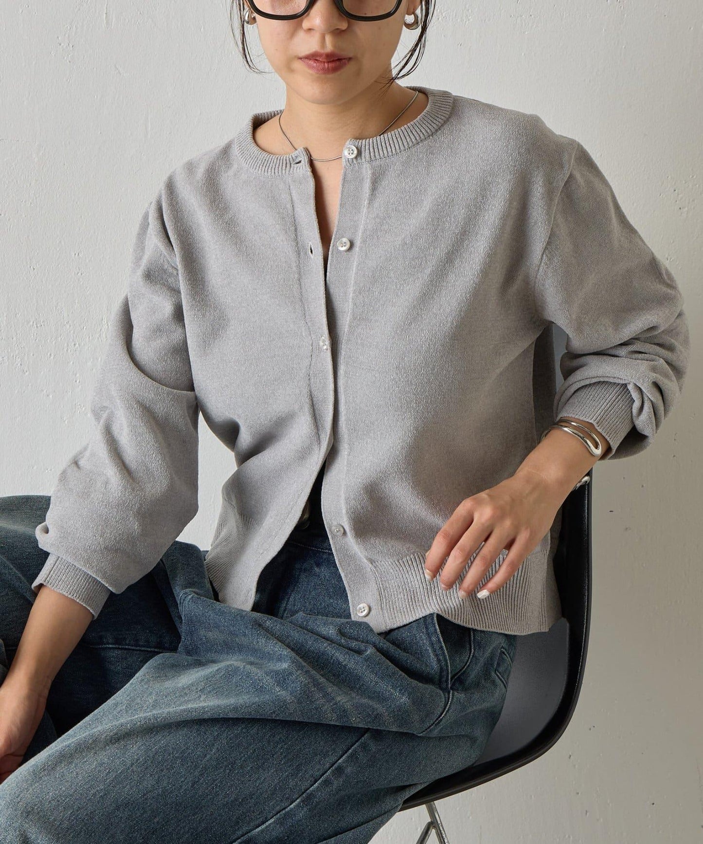 天鵝絨紗線圓領開衫