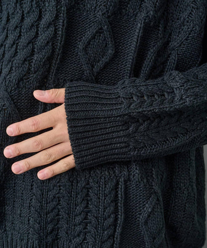 拼接麻花編織針織套頭衫