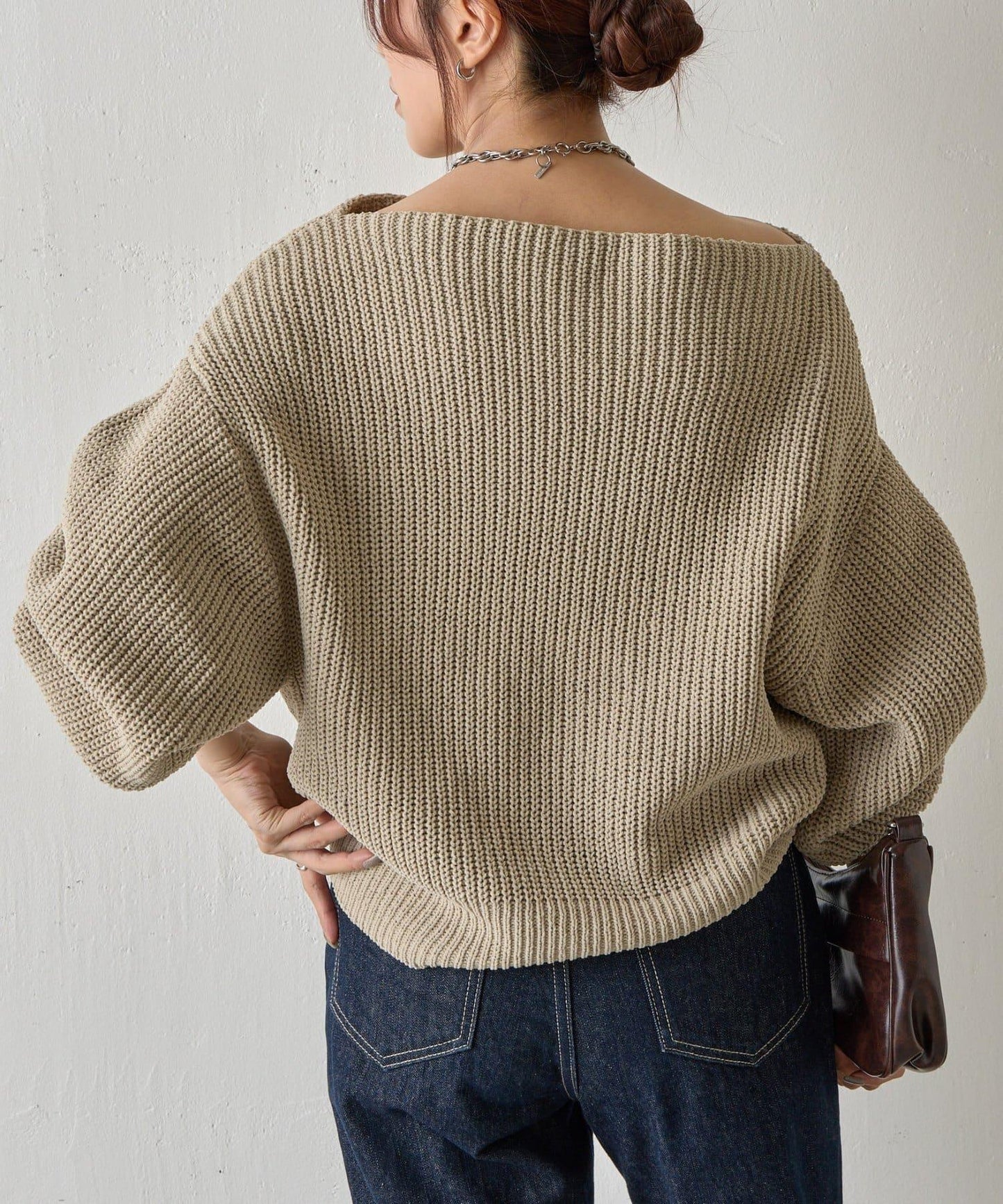 【復刻】毛絨一字肩針織衫