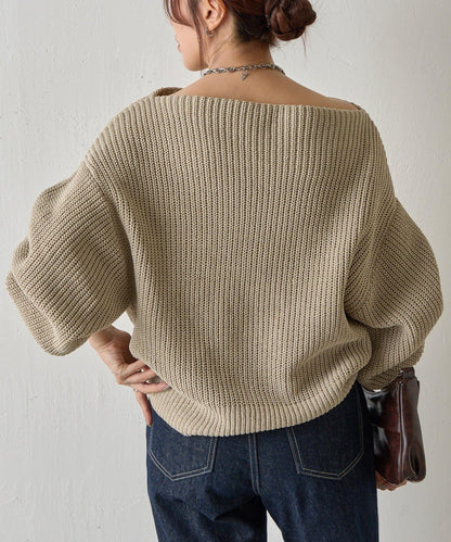 【復刻】毛絨一字肩針織衫
