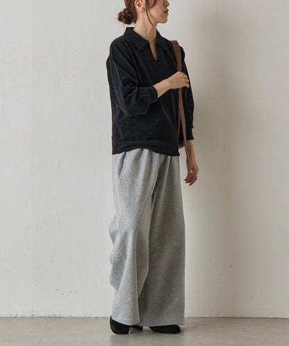 天鵝絨紗線開領翻領針織衫