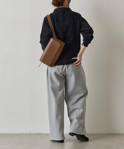 天鵝絨紗線開領翻領針織衫