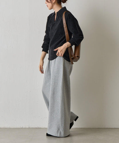 天鵝絨紗線開領翻領針織衫