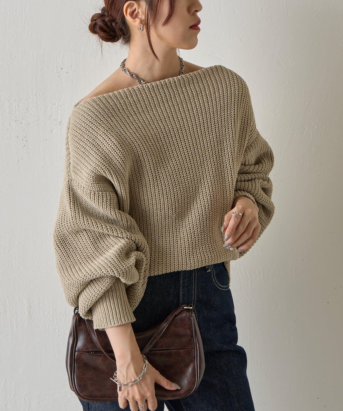 【復刻】毛絨一字肩針織衫