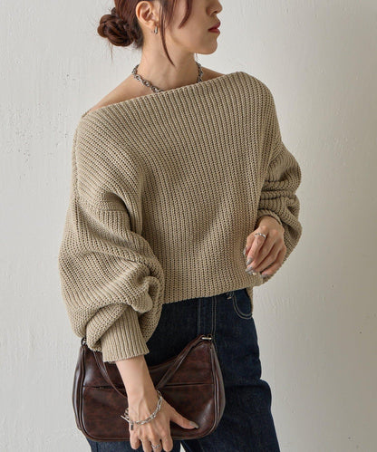 【復刻】毛絨一字肩針織衫