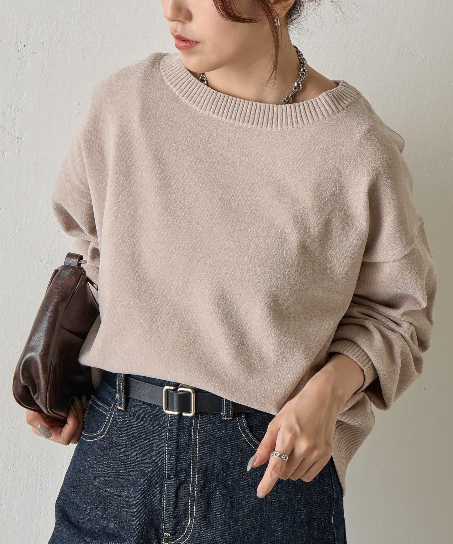 天鵝絨毛圈圓領套頭衫