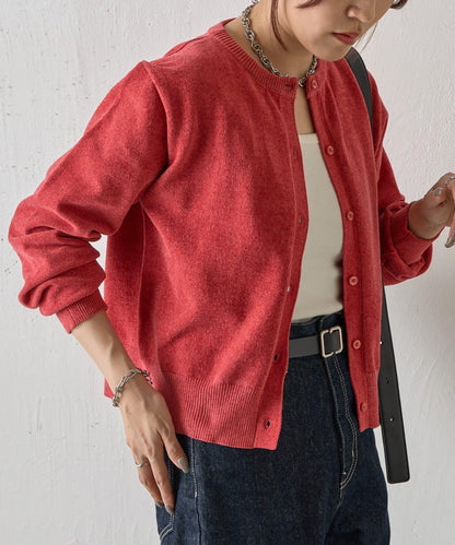 天鵝絨紗線圓領開衫