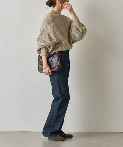 【復刻】毛絨一字肩針織衫