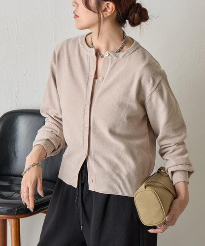 天鵝絨紗線圓領開衫