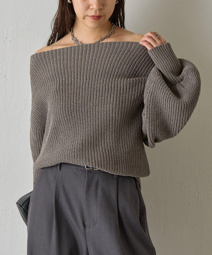 【復刻】毛絨一字肩針織衫
