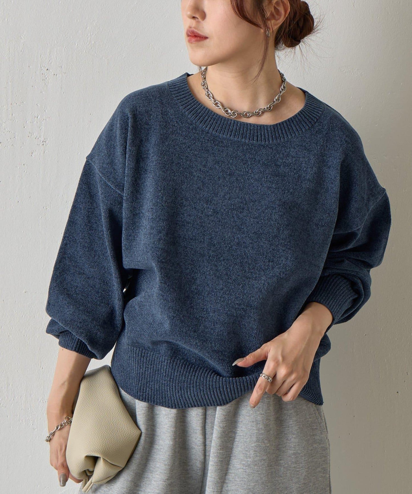 天鵝絨毛圈圓領套頭衫