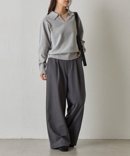 天鵝絨紗線開領翻領針織衫