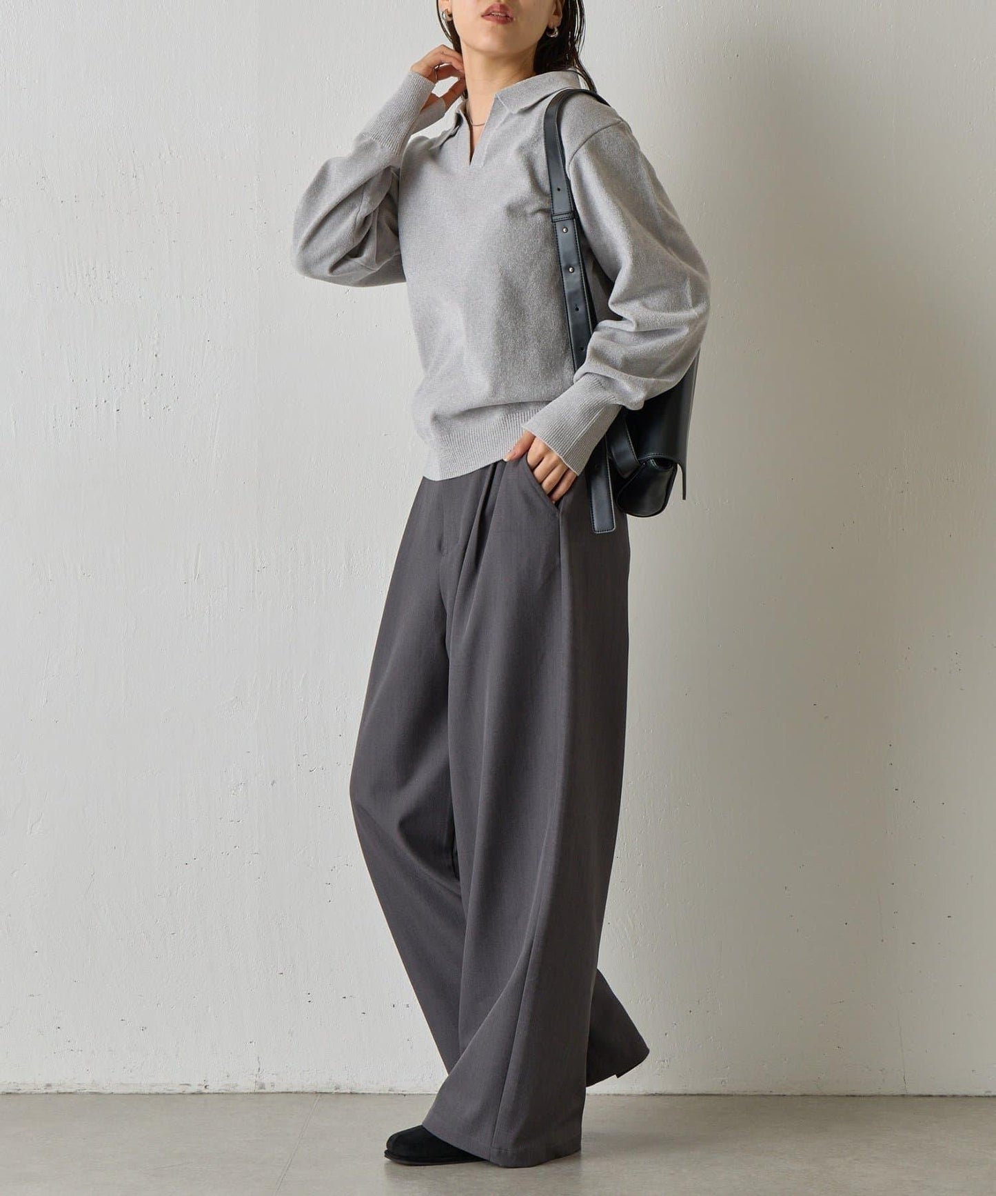 天鵝絨紗線開領翻領針織衫