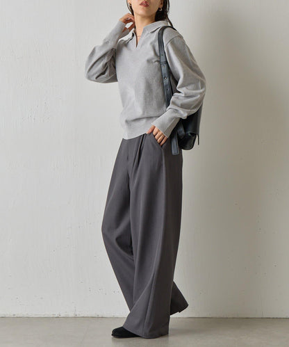 天鵝絨紗線開領翻領針織衫