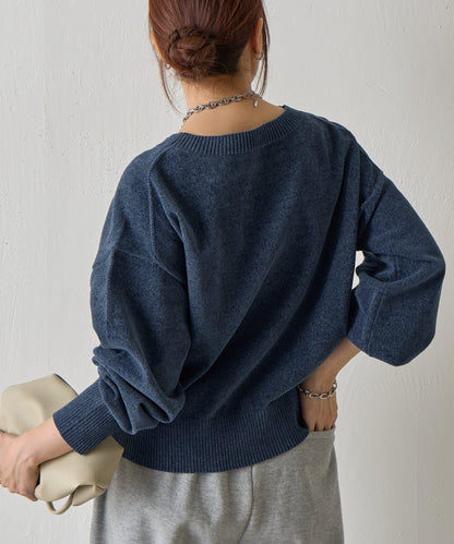 天鵝絨毛圈圓領套頭衫