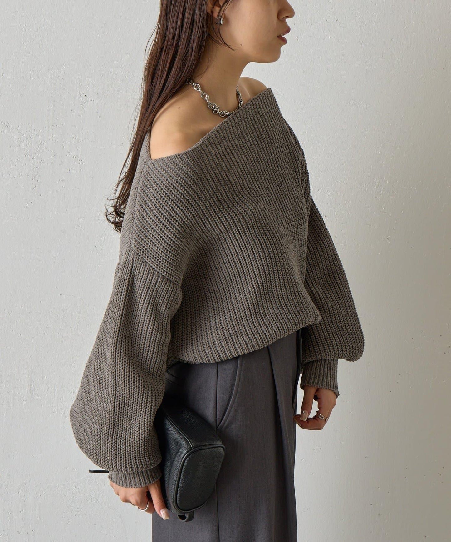 【復刻】毛絨一字肩針織衫