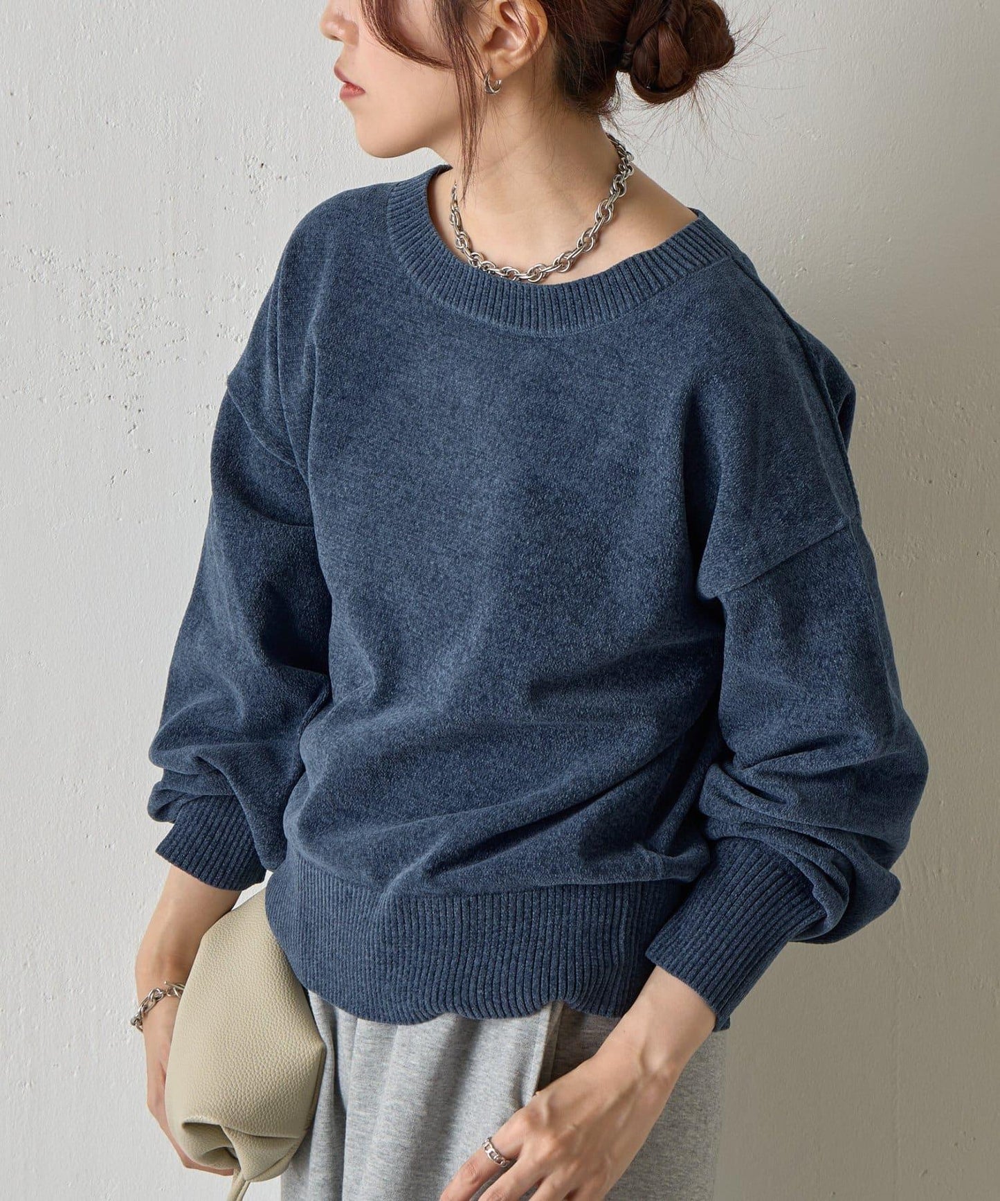 天鵝絨毛圈圓領套頭衫