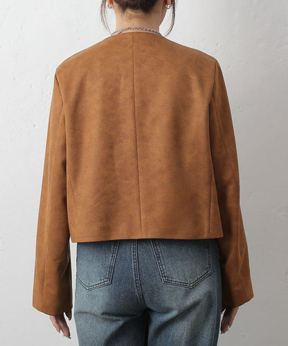麂皮無領夾克