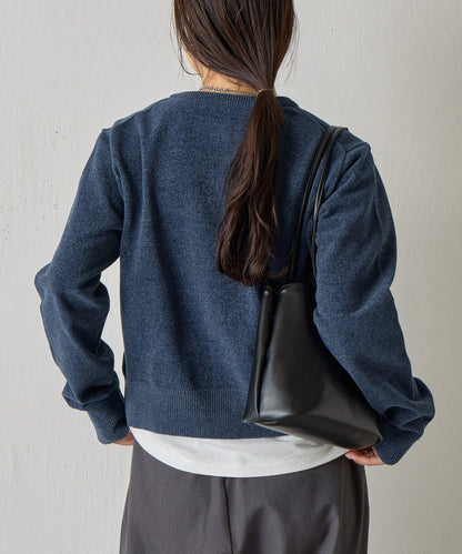 天鵝絨紗線圓領開衫