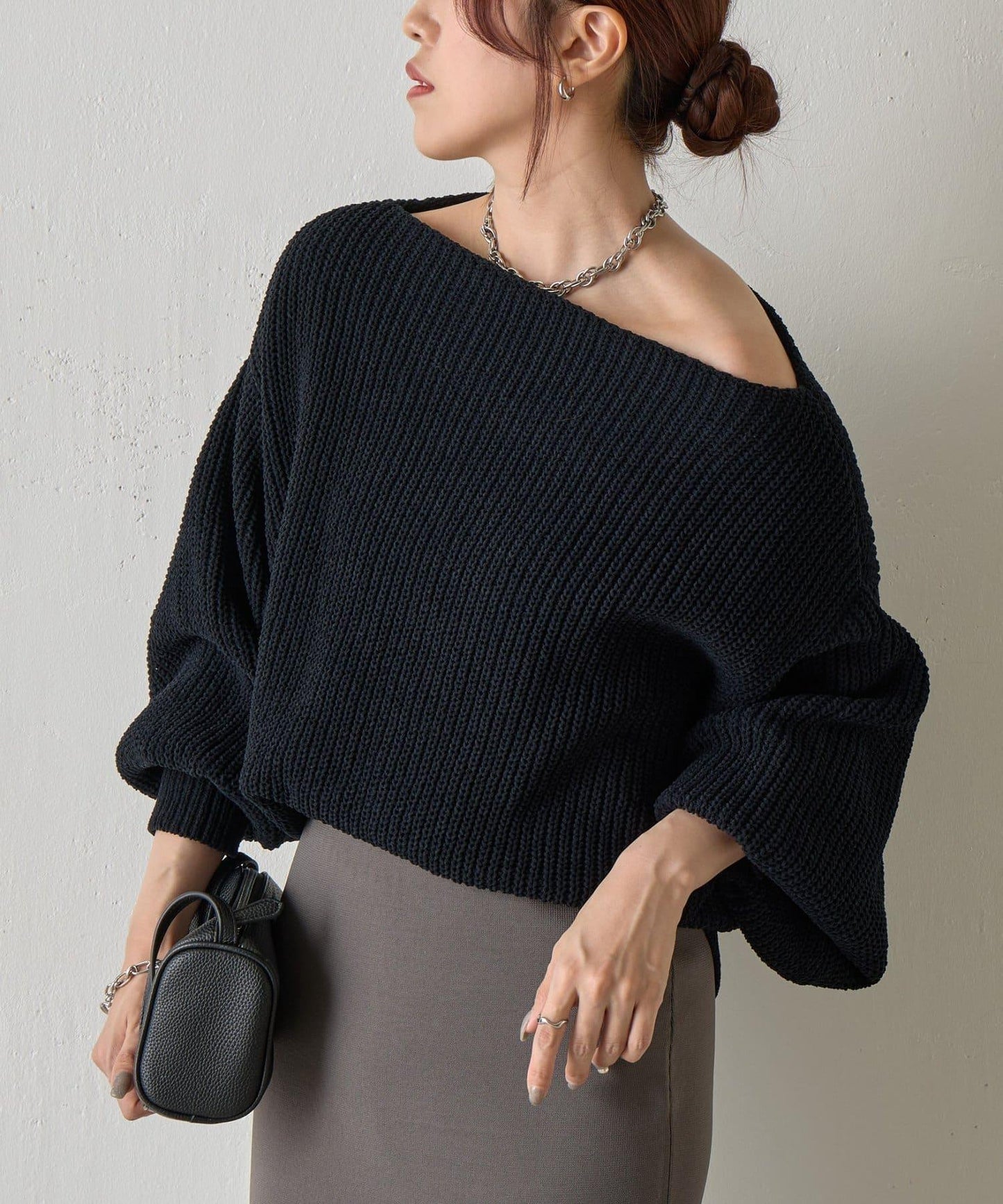 【復刻】毛絨一字肩針織衫