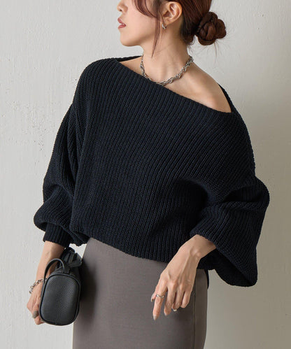 【復刻】毛絨一字肩針織衫