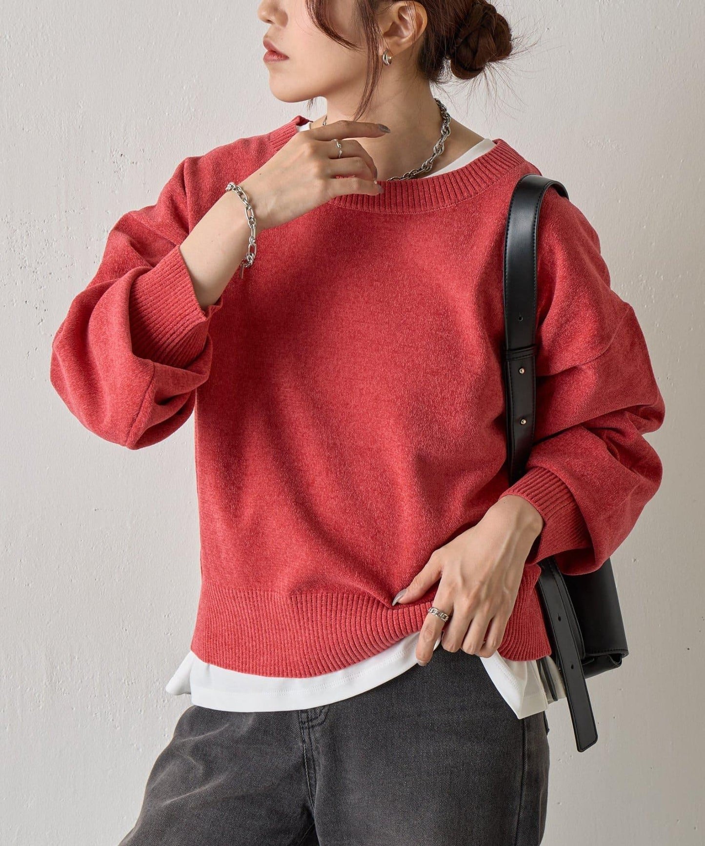 天鵝絨毛圈圓領套頭衫