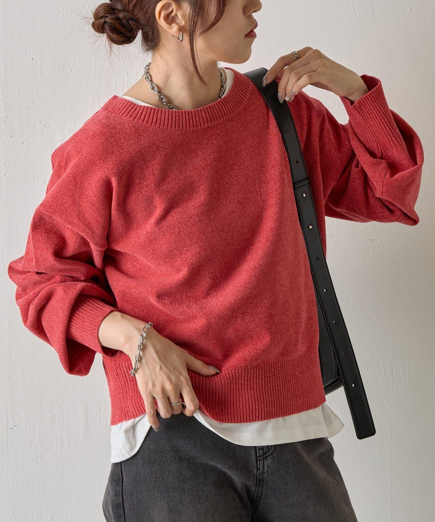 天鵝絨毛圈圓領套頭衫