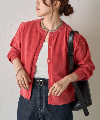 天鵝絨紗線圓領開衫