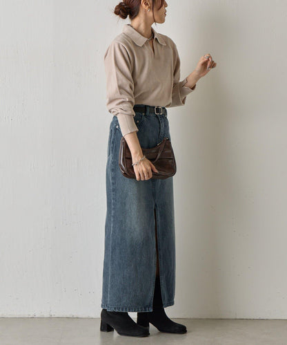 天鵝絨紗線開領翻領針織衫