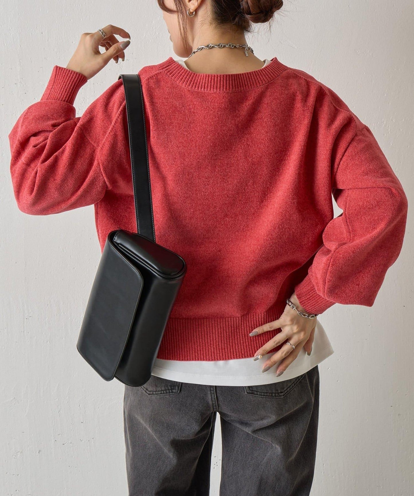 天鵝絨毛圈圓領套頭衫