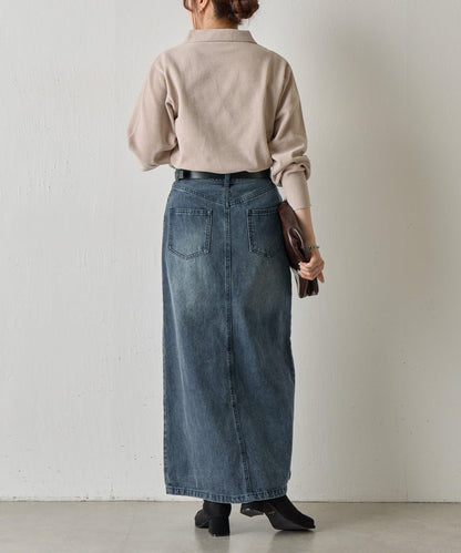 天鵝絨紗線開領翻領針織衫