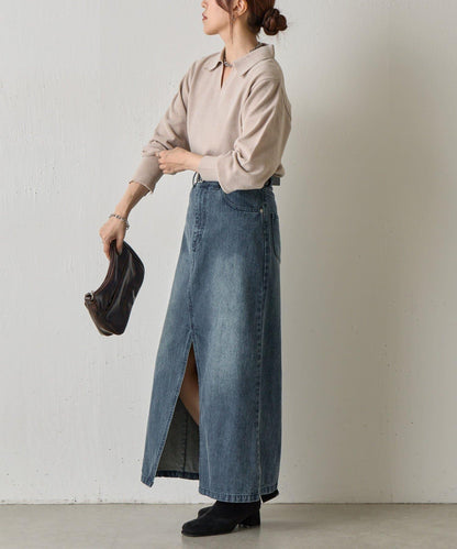 天鵝絨紗線開領翻領針織衫